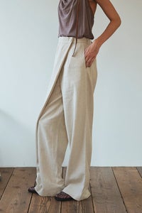 リネン混フロントタックパンツ